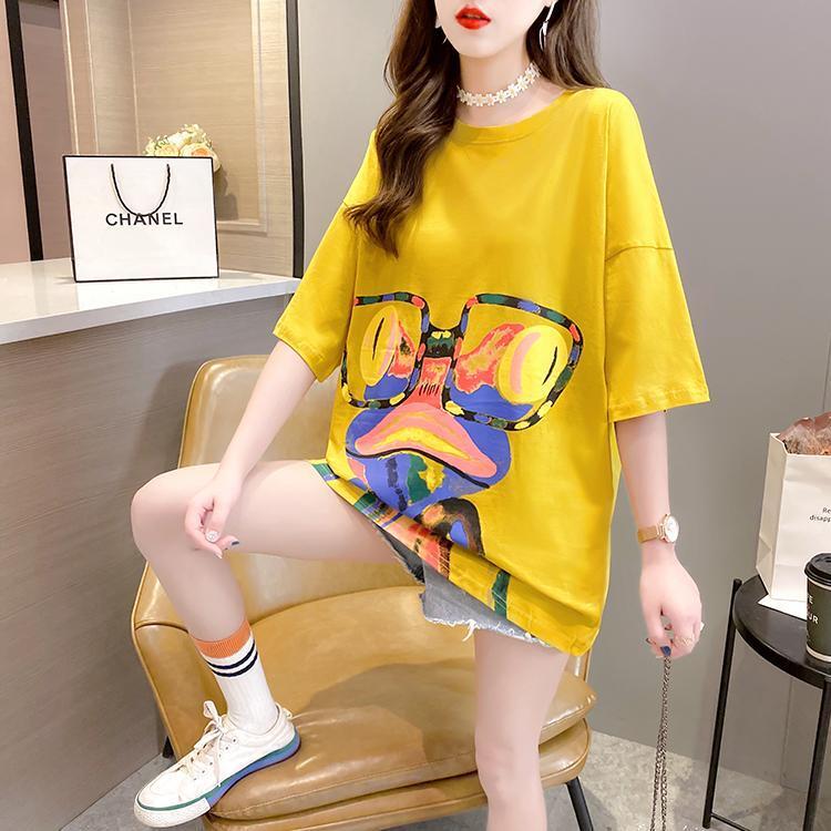 絶対流行 プリント ファッション ゆったり 全4色 半袖 Tシャツ<S-11523>