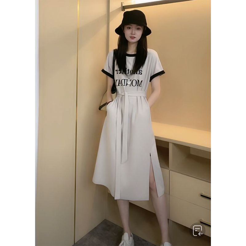 売り切れ必至 簡潔 上質 半袖Tシャツワンピース<S-8288>