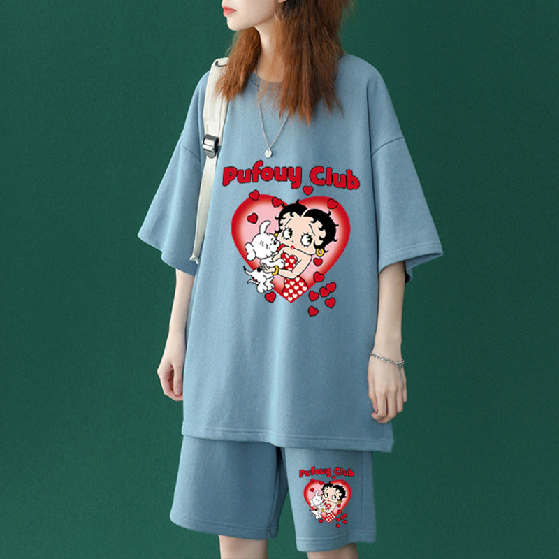 今季トレンド プリント Tシャツ & ショーツ セットアップ S-13235