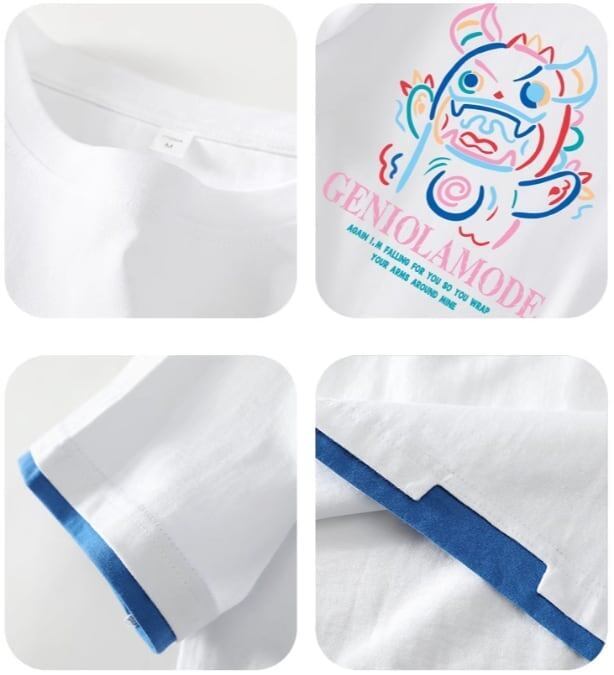 ユニセックスピュアコットン漫画プリント半袖Tシャツ<S-5115>