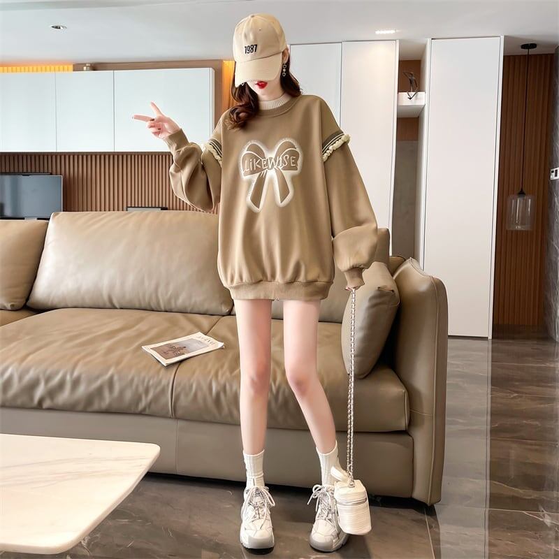 新しい薄い緩い刺繍ステッチフェイクツーピースプルオーバーセーター<S-3045>