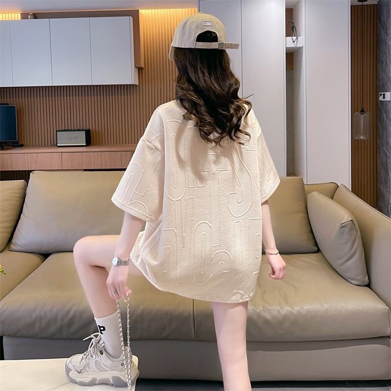 着心地良い ハート 立体風 プリントTシャツ 三色 ゆったり半袖<S-2933>