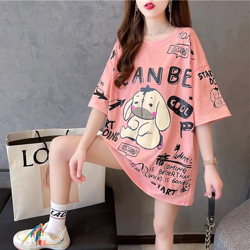 【新商品】大注目 ビッグロゴ プリント ゆったりトップス 半袖Tシャツ 全3色<S-4933>
