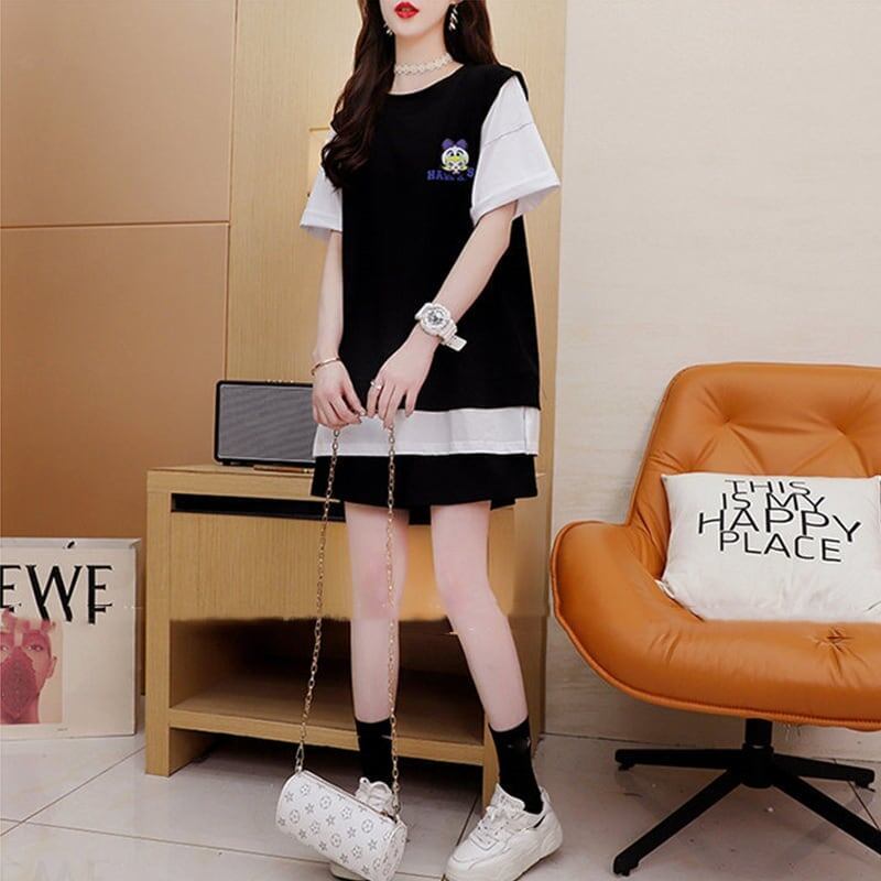ルーズ 切り替え 美人度アップ Tシャツ+ショートパンツ セットアップ<S-3310>