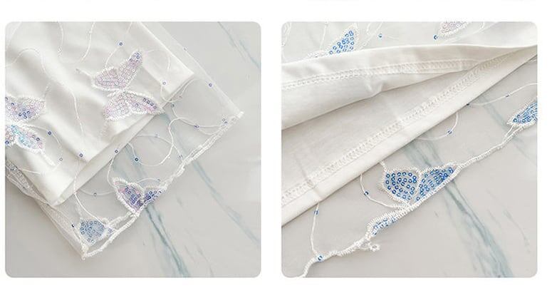 上質 レイヤード風 フェミニン チュール生地 半袖Tシャツ<S-8061>