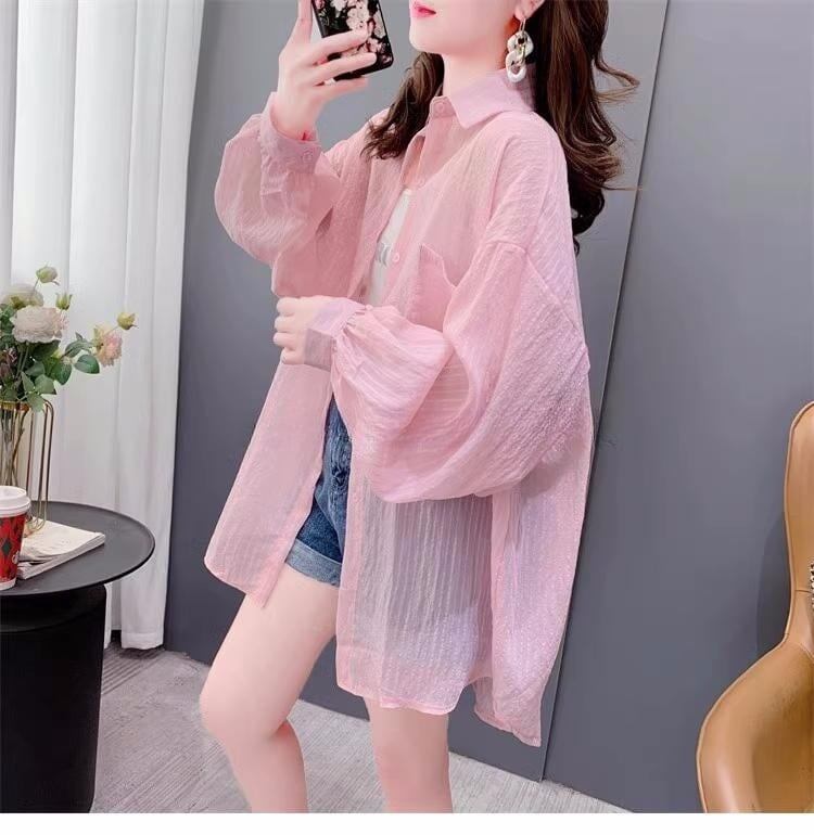 UVカット夏 薄手 長袖 透け感 日焼け止め ゆったり シャツ<S-2829>