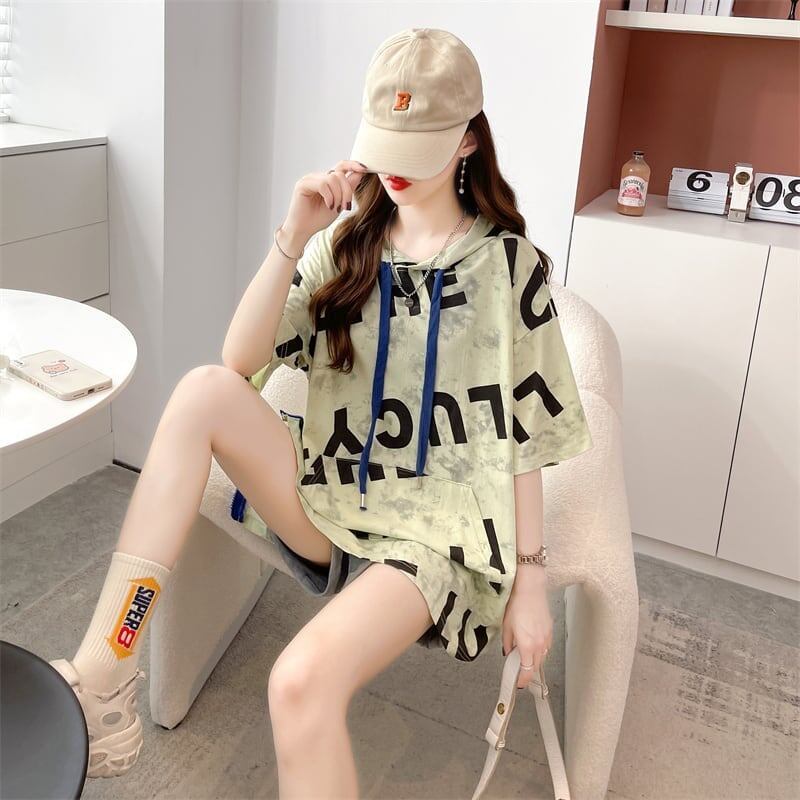 着心地抜群 切り替え 女性力を高める プリント Tシャツ カットソー<S-3489>