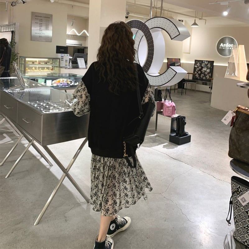 清純甘くて女子力UP ラウンドネック 美感いっぱい 切り替え ワンピース<S-2928>