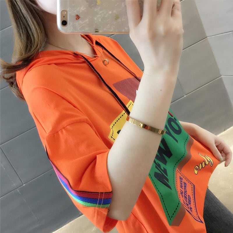 オシャレ度満点 切り替え カジュアル プリント Tシャツ カットソー<S-3491>