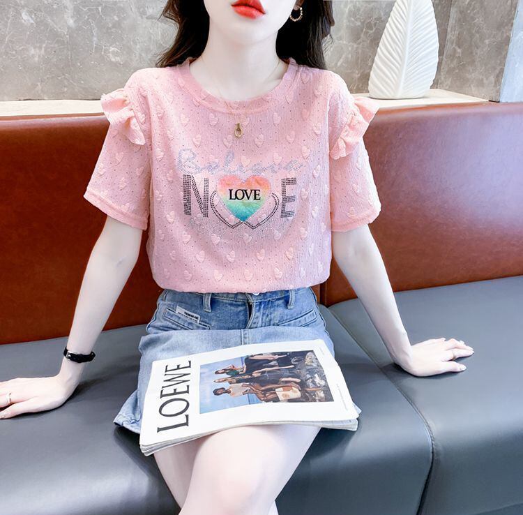 新商品 大人可愛い 話題沸騰中 ホットダイヤモンド 全3色 半袖Tシャツ<S-8868>