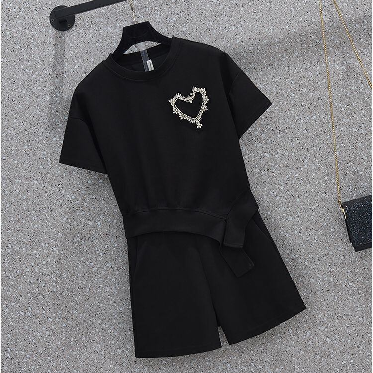 オシャレ度満点 切り替え 一目惚れ Tシャツ+ショートパンツ セットアップ<S-3573>