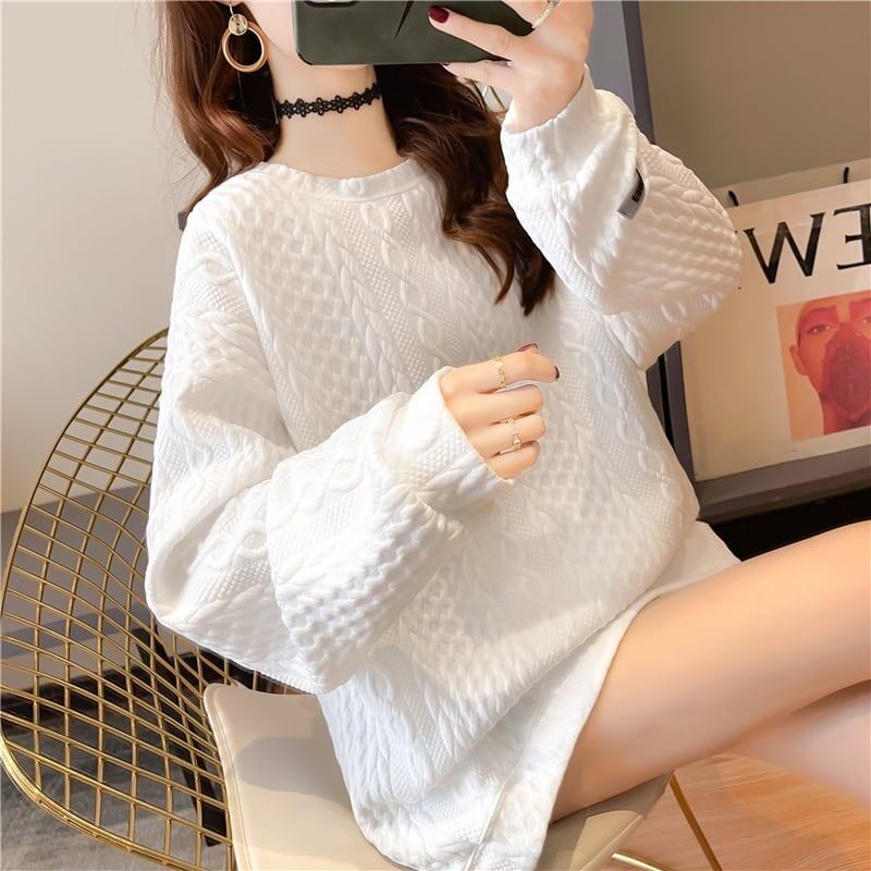 オシャレ度満点 ラウンドネック 知的で品の良い 無地 長袖 スウェット パーカー<S-2718>