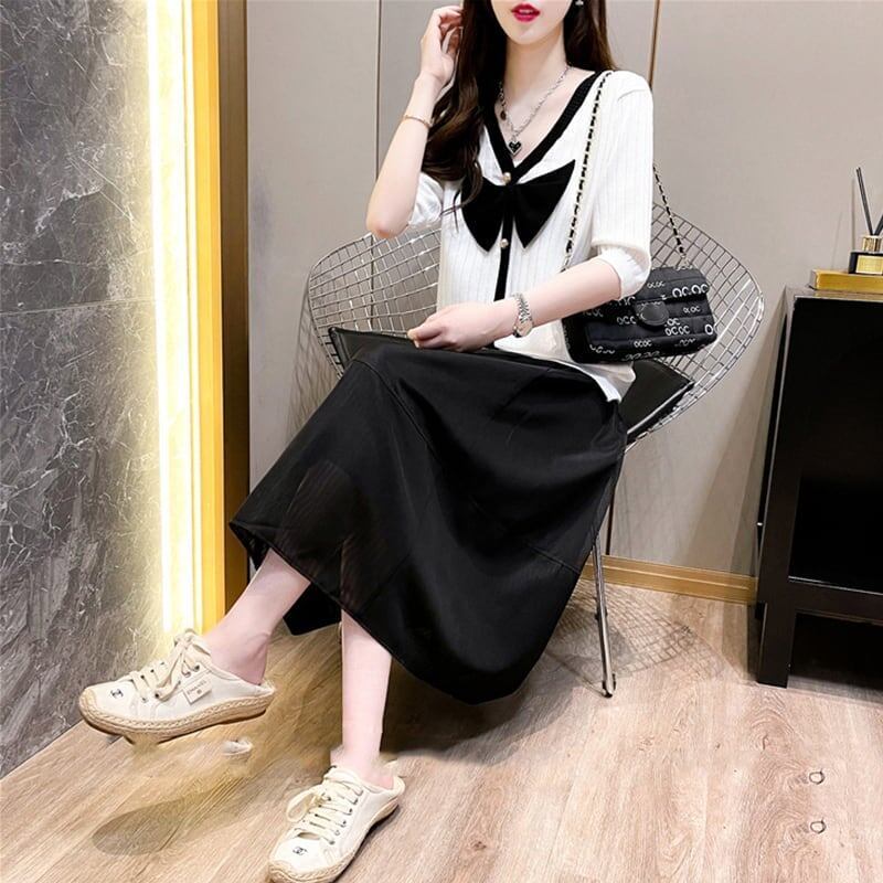 ゆったり感アップ 切り替え 美感いっぱい Tシャツ+スカート セットアップ<S-3574>