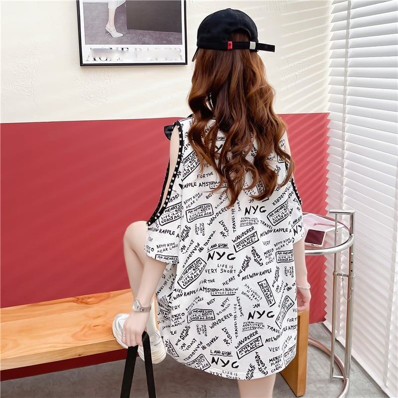 デザイン感 アルファベット チャーミング Tシャツ カットソー<S-3063>