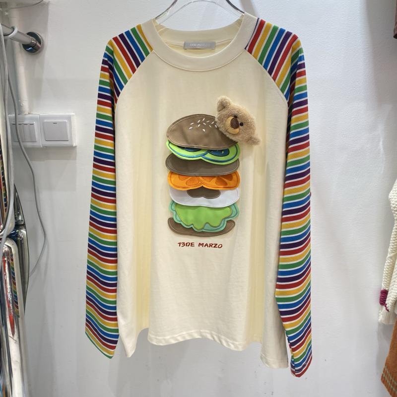 都市ファッショ デザイン オシャレ 大人可愛い 着心地良い プリント ストライプ柄 半袖Tシャツ<S-9332>