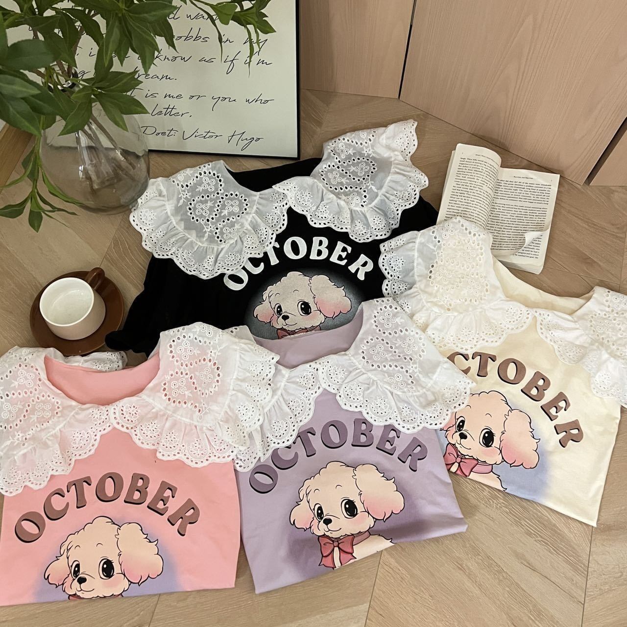 スウィート ワンちゃんロゴ 韓国系 ゆったりTシャツ半袖<S-4882>