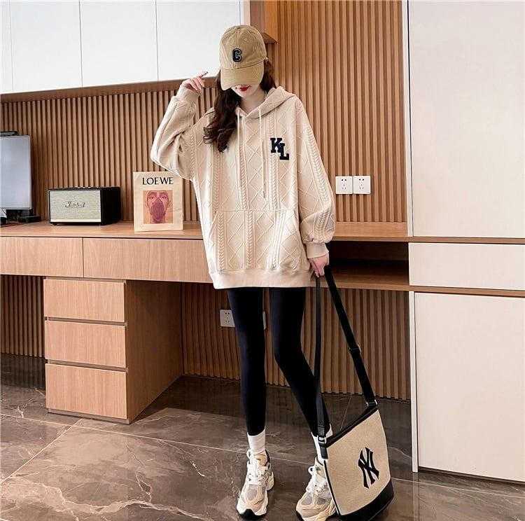 【裏起毛あり】好感度100% ワッフル 英字ロゴフード付きパーカ全4色ゆったりトップス<S-4753>