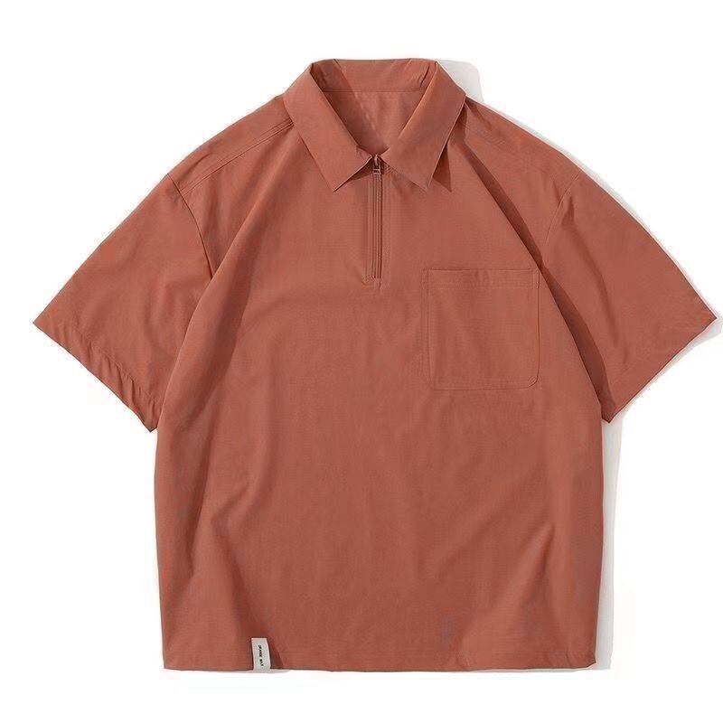 ルーズシルエット ハーフジップ 速乾 半袖 Tシャツ<S-13119>
