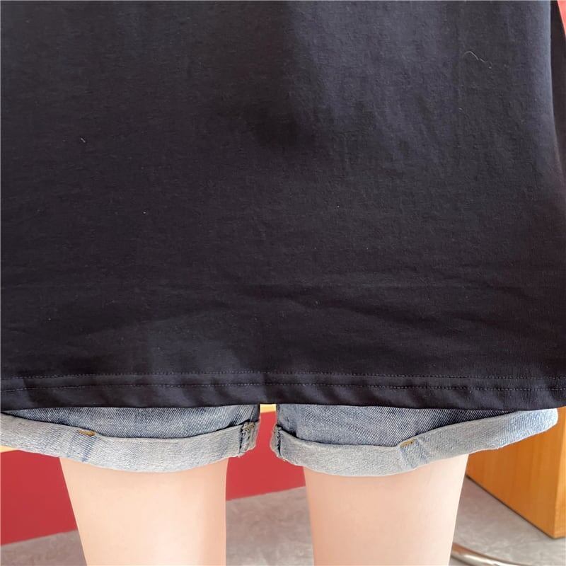 デザイン感 切り替え チャーミング プリント Tシャツ カットソー<S-3586>