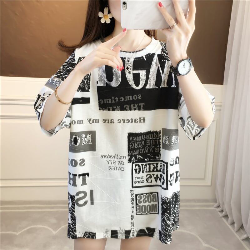 カジュアル ラウンドネック オシャレ度満点 プリント Tシャツ カットソー<S-2947>