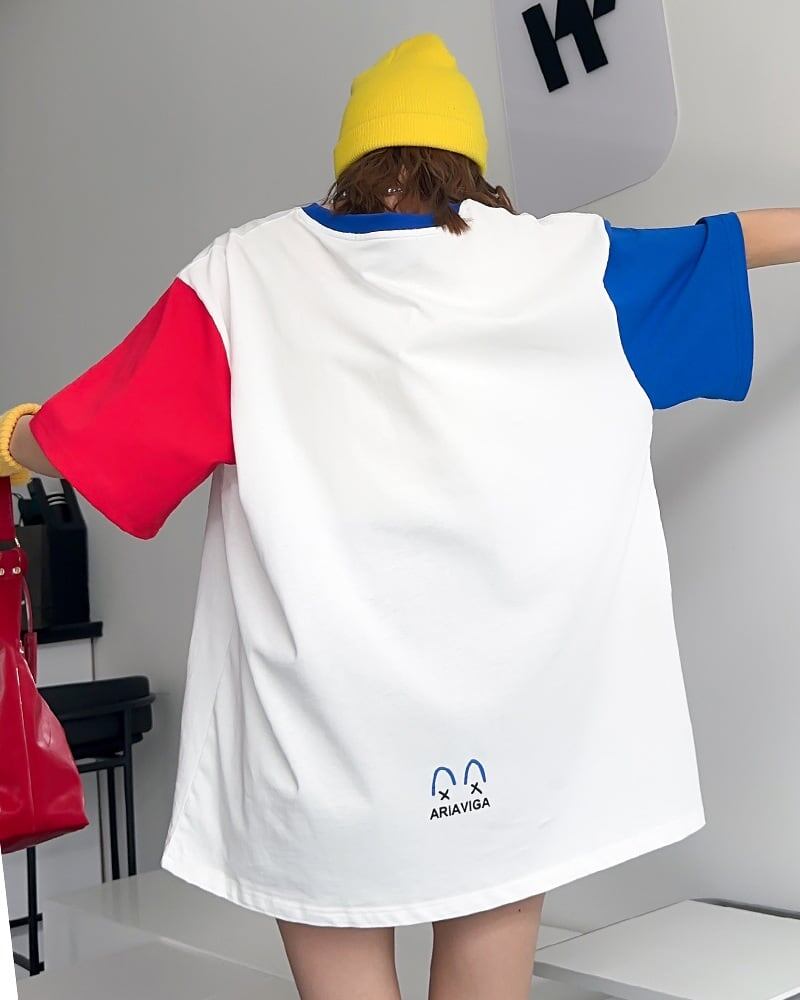 お勧めカラーマッチング ゆったり ビッグロゴ 半袖Tシャツ 全2色<S-4838>