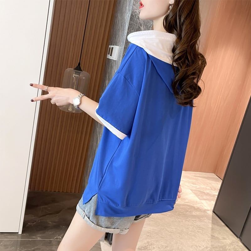 カジュアル 切り替え オシャレ度満点 プリント Tシャツ カットソー<S-3656>