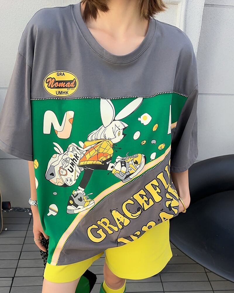 着回し力抜群 ファッション 個性派 レース プリント全3色 半袖Tシャツ<S-8981>