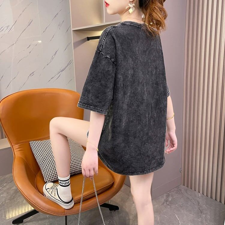 おすすめ ストリート系 ヴィンテージ加工 プリントTシャツ ゆったり半袖<S-3022>