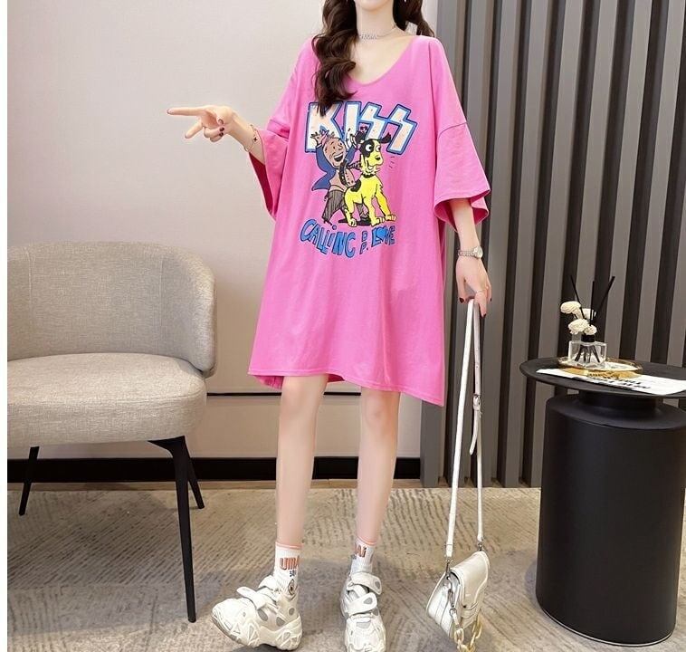 ファッション ゆったり プリント 全4色 半袖 Tシャツ<S-11518>