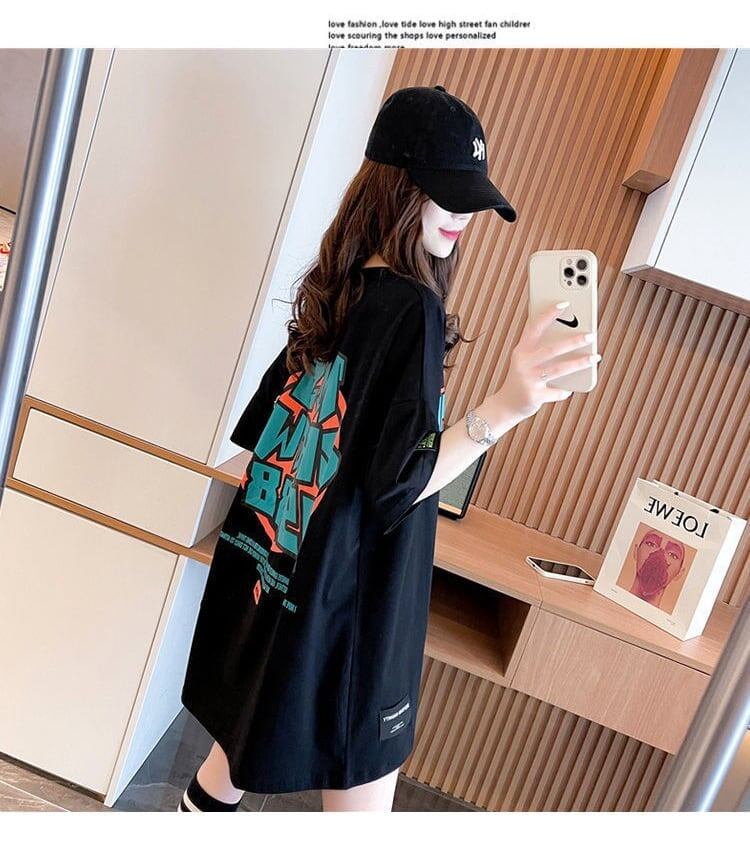 組み合わせやすい アルファベット 数字ロゴ プリントTシャツ ゆったり半袖<S-2957>