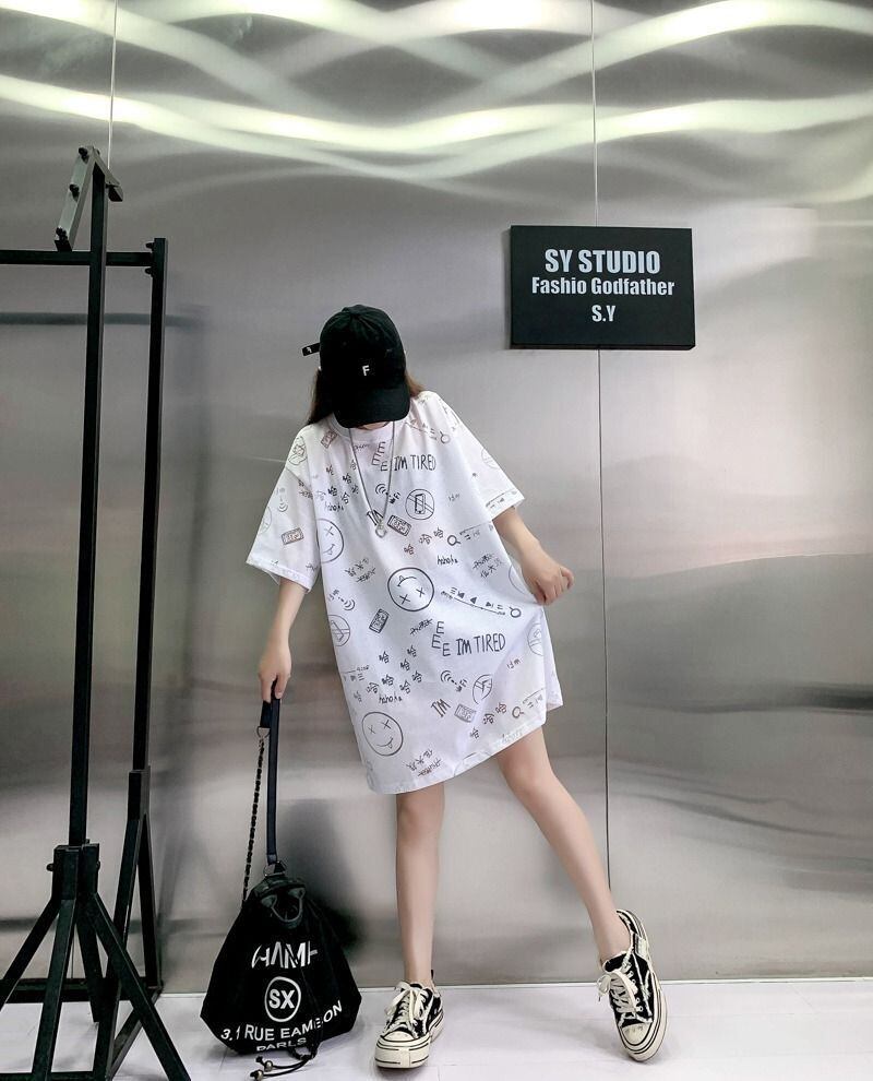 売り切れ必至 ゆったり ファッション感満々 ロング丈 3色半袖Tシャツ<S-9086>