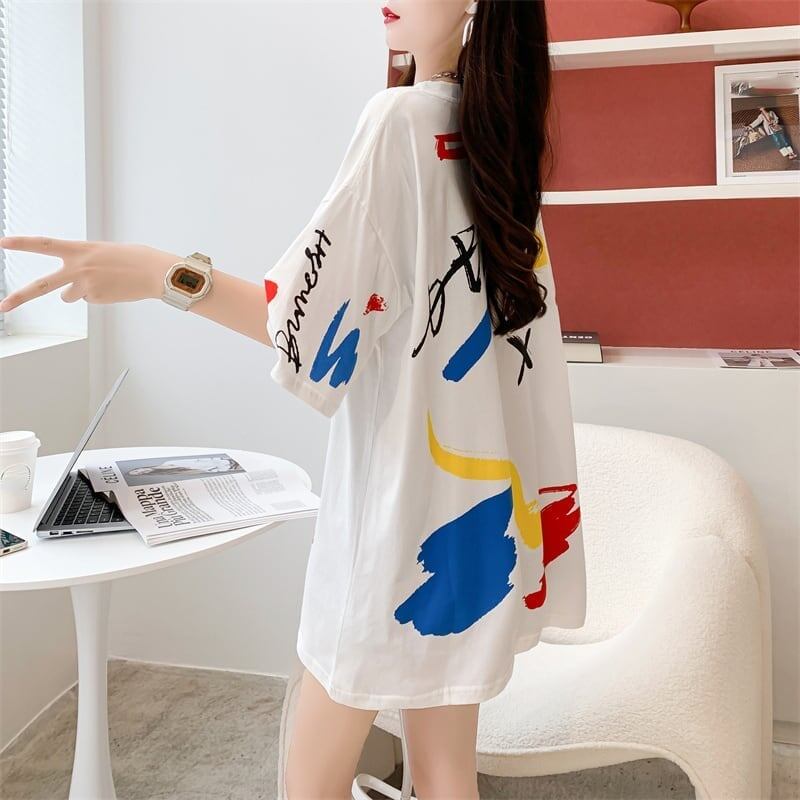 ルーズ カートゥーンプリント 今季大好評 Tシャツ カットソー<S-3471>
