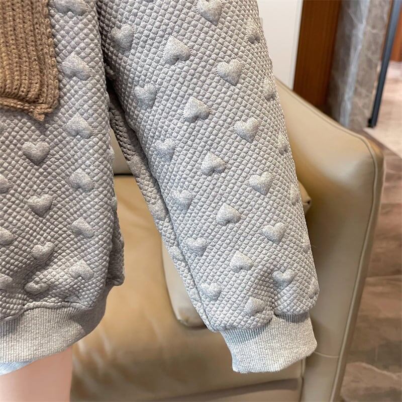 好感度UP ハートロゴ ジャカード 三色 スウェット トップス<S-4035>