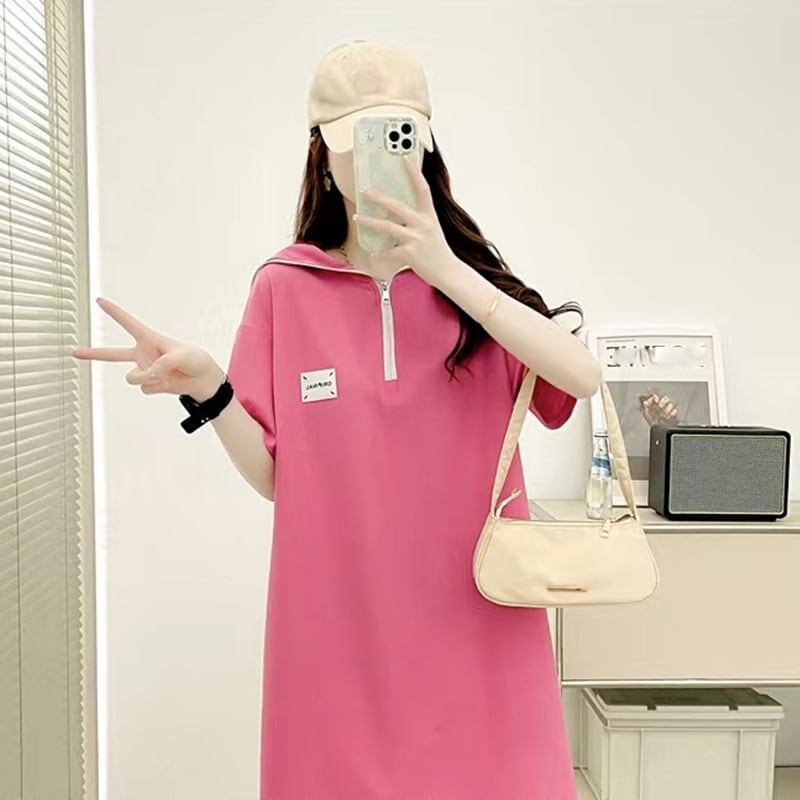 ゆったり感アップ 3色選択可 オシャレ度満点 Tシャツ カットソー ワンピース<S-3219>