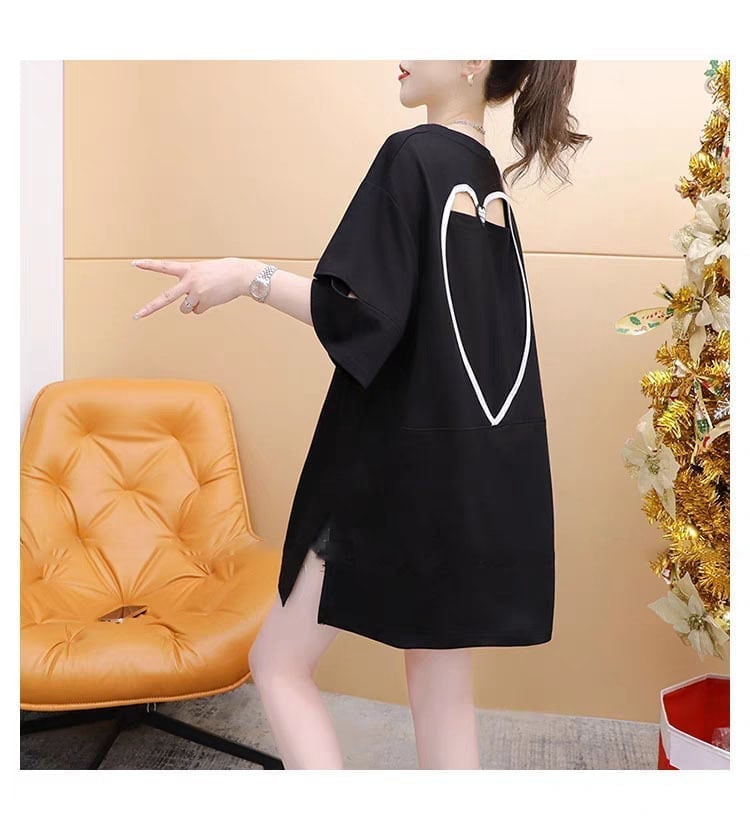 絶対欲しい ロング プリント ドロップショルダー Tシャツ ゆったり半袖 <S-2880>