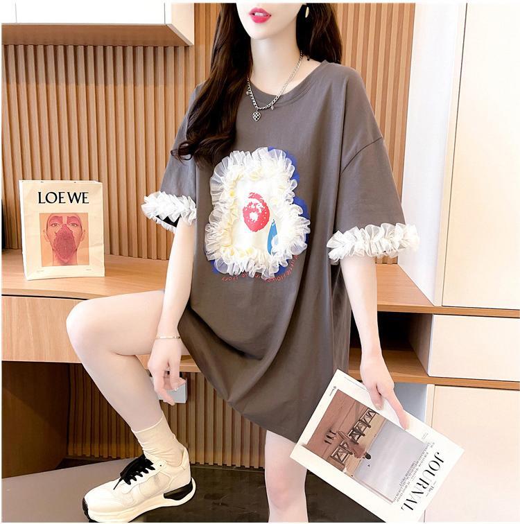 デザインセンスレースステッチTシャツ半袖新しいスタイル<S-2932>
