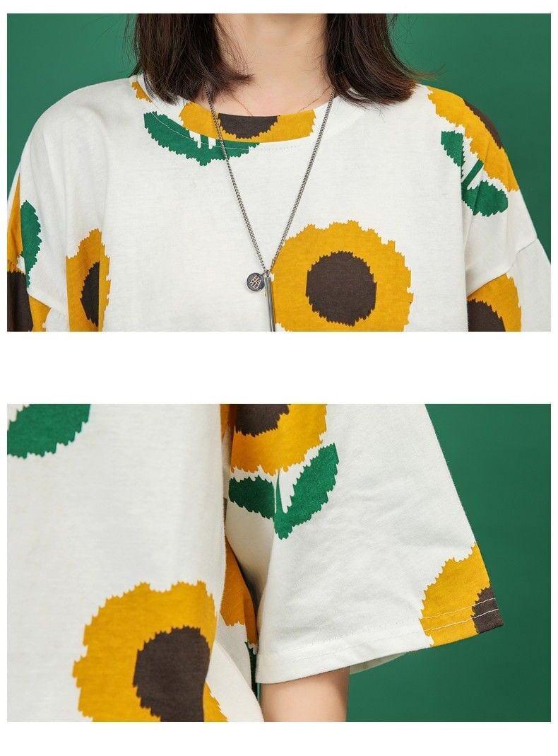 新商品 カジュアル 簡潔 花柄 半袖Tシャツⅹパンツセット<S-8071>