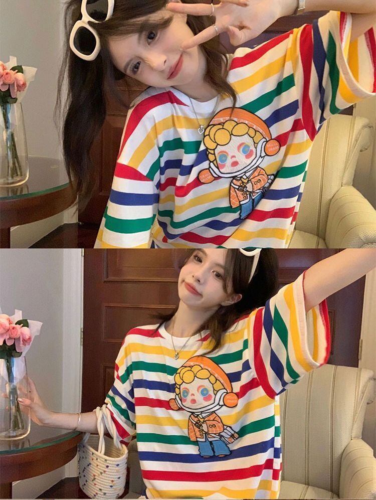 売り切れ必至 トレンドアイテム 存在感抜群 ストライプ柄 半袖Tシャツ<S-9270>