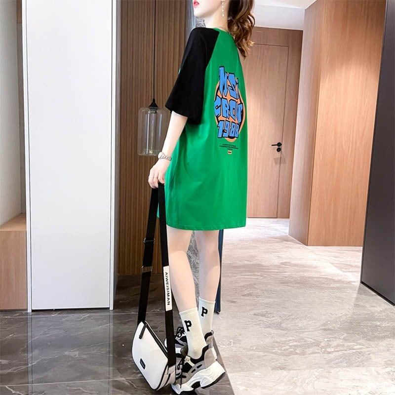 好感度満載 切り替え 美感いっぱい プリント Tシャツ カットソー<S-3621>