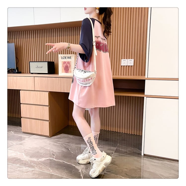 超人気 切り替え スウィート プリント レース 全2色 半袖Tシャツ <S-8716>