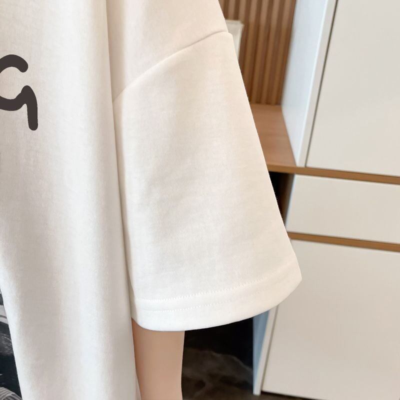 質感のいい 半袖 ラウンドネック Tシャツ ワンピース <S-8638>