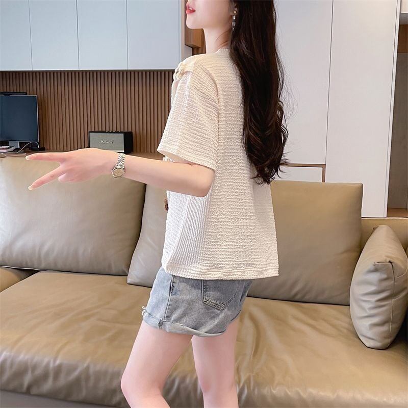 超人気 シンプル 好感度UP スウィート 3色選択 半袖Tシャツ<S-8579>