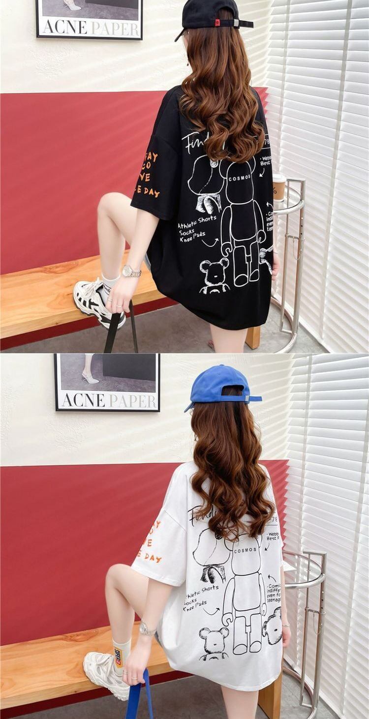 【個性派】 プリント カジュアル ビッグロゴ ゆったりトップス 半袖Tシャツ 全2色<S-4940>