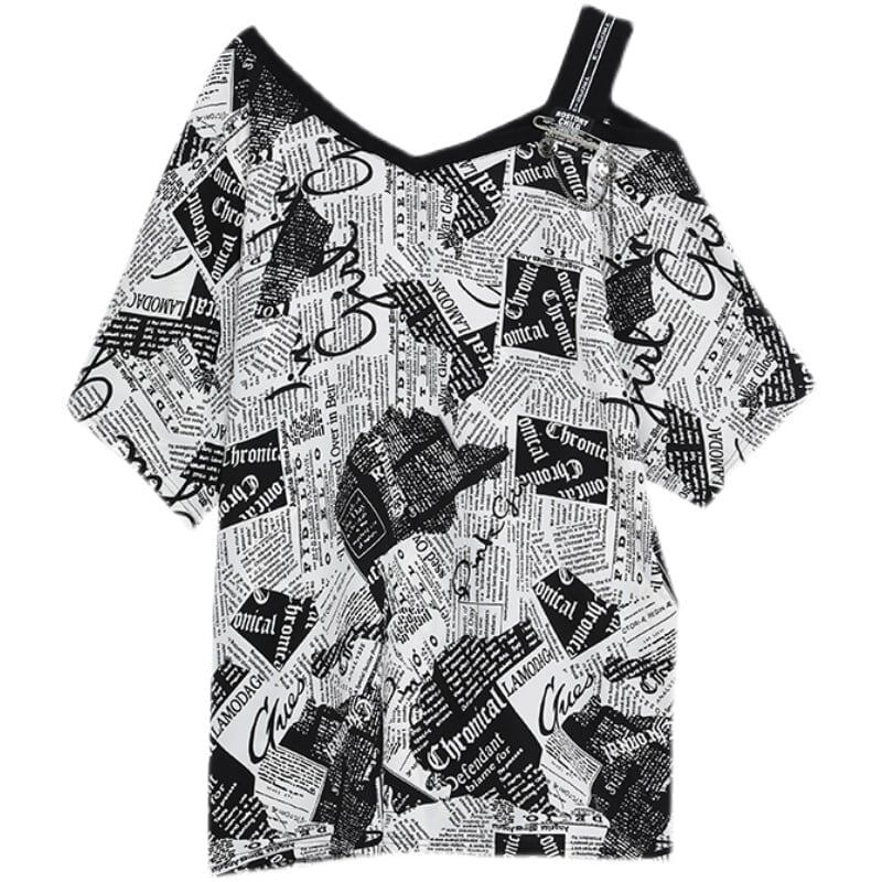 カジュアル ベアトップ お洒落 プリント Tシャツ カットソー<S-3143>