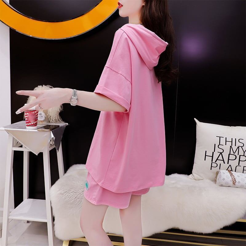 オシャレ度満点 Tシャツ+ショートパンツ ゆったり感アップ セットアップ<S-3466>