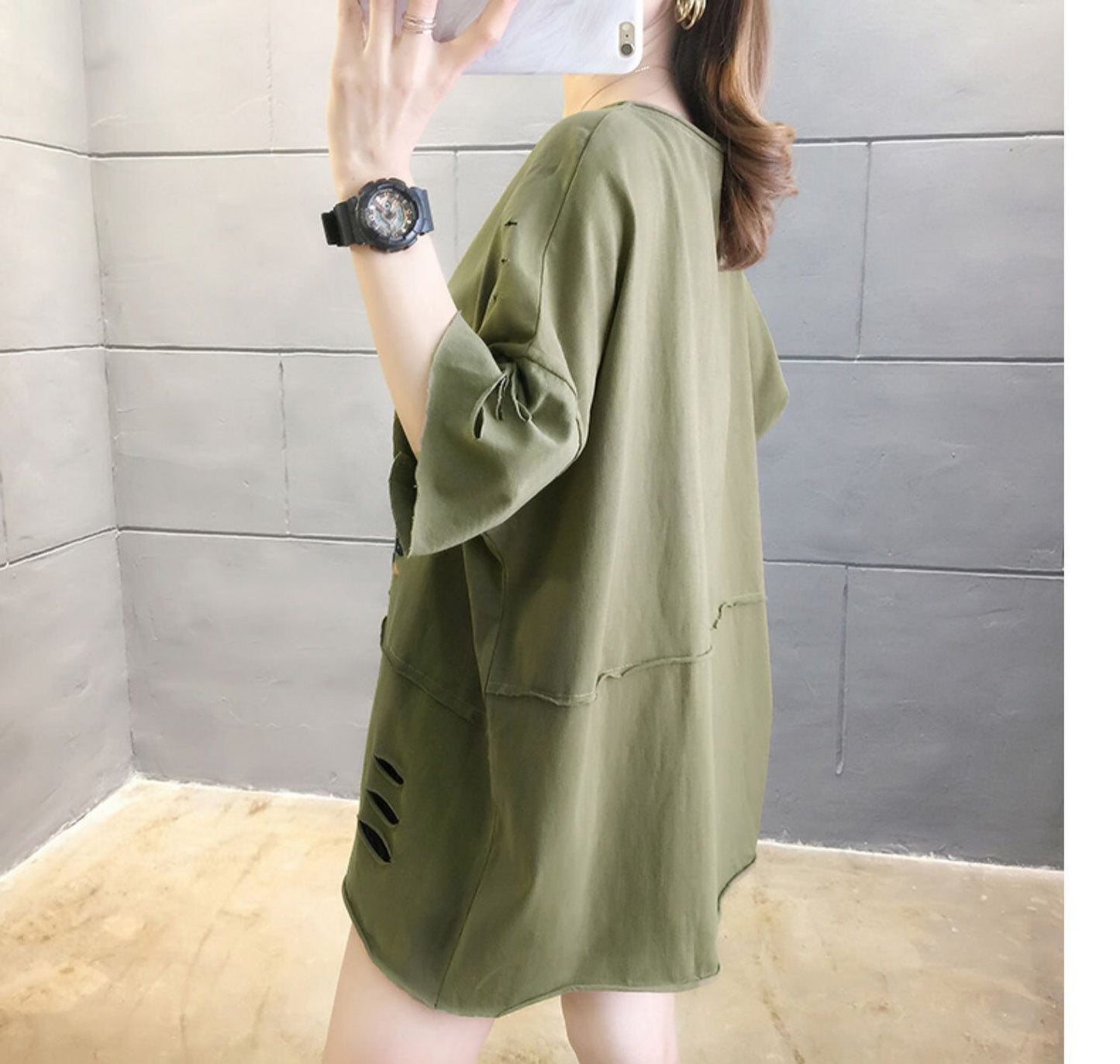 絶対欲しい ダメージ加工 個性派 ゆったり 半袖Tシャツ 全3色 <S-4949>