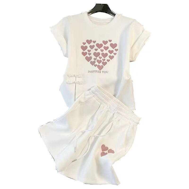 美人度アップ 特別デザイン 上品 半袖 Tシャツ ショートパンツ セットアップ <S-8874>