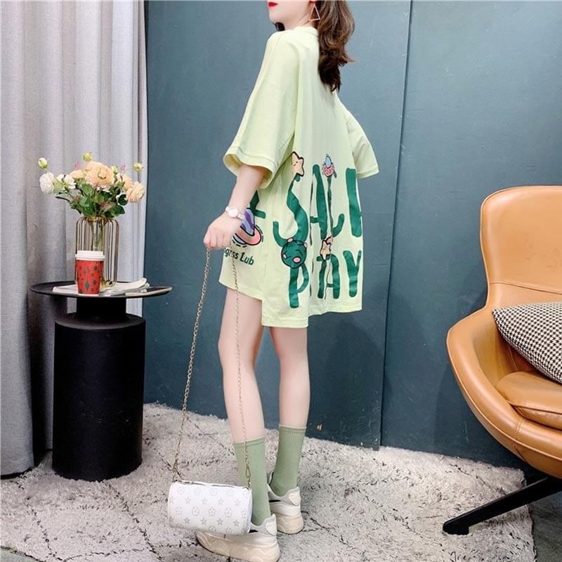 ファッション 切り替え 美人度アップ プリント Tシャツ カットソー<S-3636>