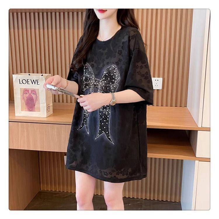 大人可愛い リボン カジュアル デザイン ゆったり 半袖 Tシャツ<S-8659>