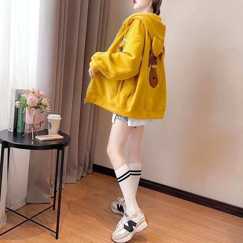 【裏起毛】可愛いクマちゃん厚手フルジップパーカー二色あり<S-4677>